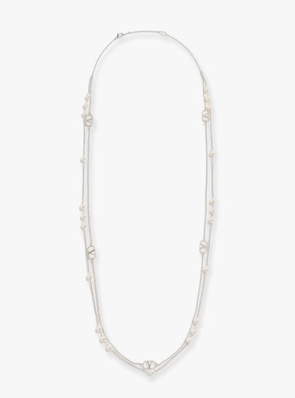Valentino Garavani Vlogo Signature Metal Necklace With Pearls Uni Argento