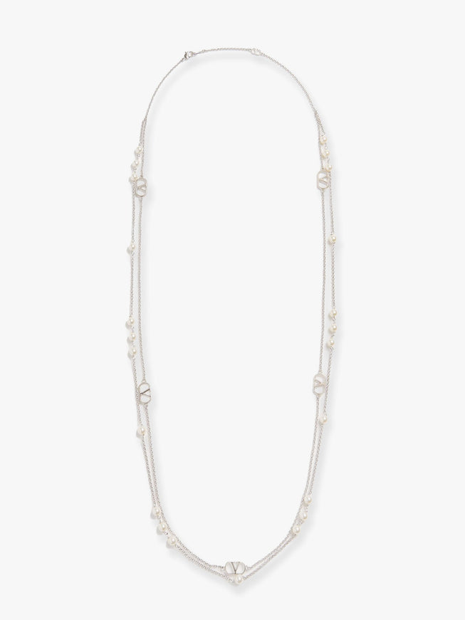 Valentino Garavani Vlogo Signature Metal Necklace With Pearls Uni Argento