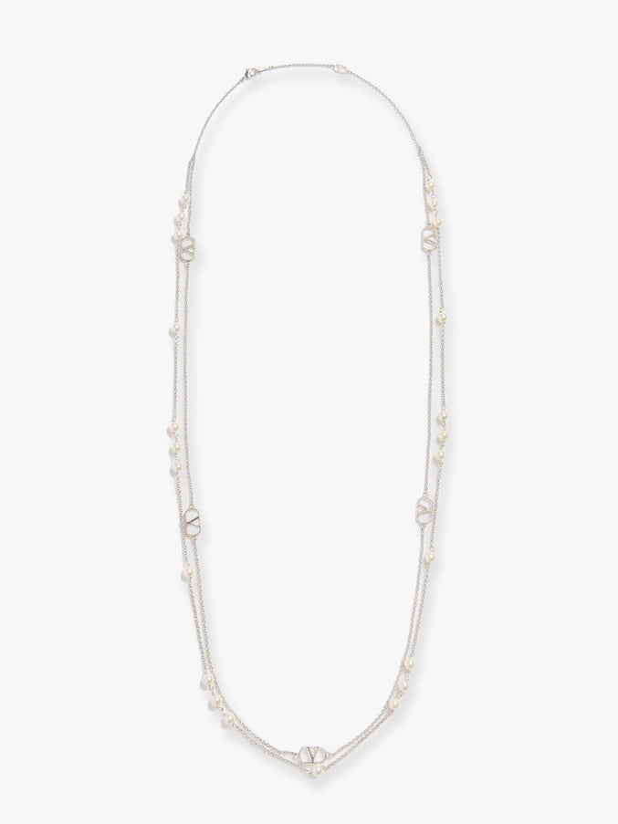 Valentino Garavani Vlogo Signature Metal Necklace With Pearls Uni Argento