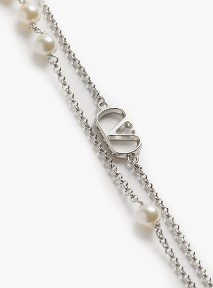 Valentino Garavani Vlogo Signature Metal Necklace With Pearls