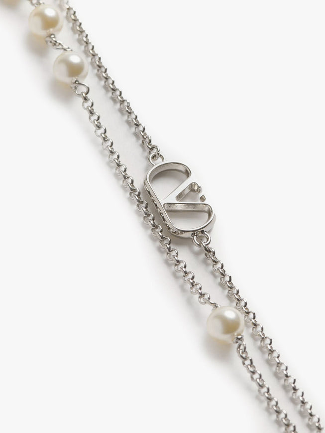 Valentino Garavani Vlogo Signature Metal Necklace With Pearls