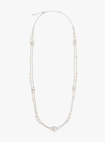 Valentino Garavani Vlogo Signature Metal And Pearls Necklace Uni Argento
