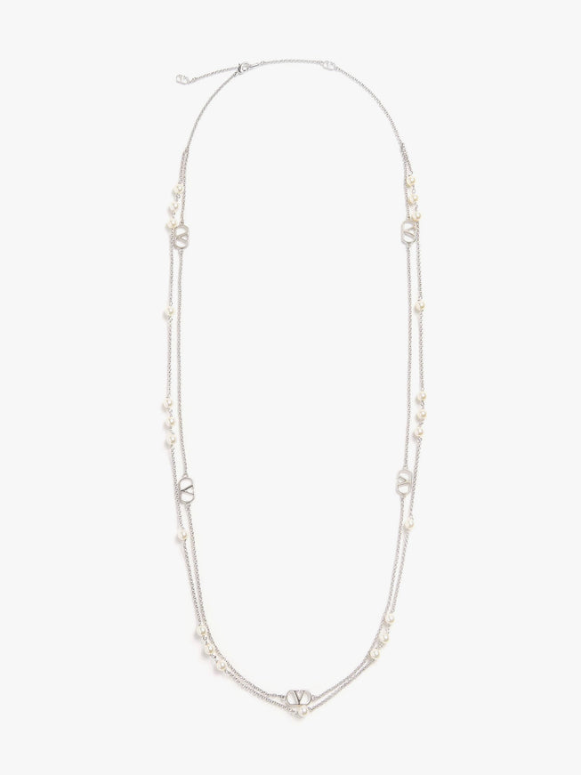 Valentino Garavani Vlogo Signature Metal And Pearls Necklace Uni Argento