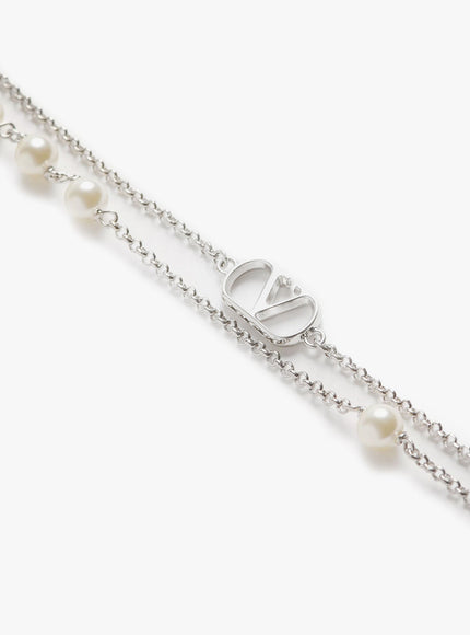 Valentino Garavani Vlogo Signature Metal And Pearls Necklace