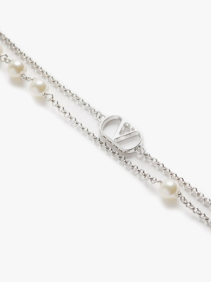 Valentino Garavani Vlogo Signature Metal And Pearls Necklace