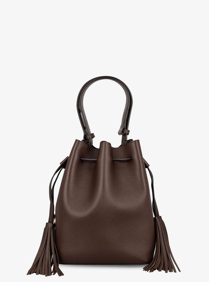 Valentino Garavani Leather Bucket Bag With Metal Vlogo Signature Uni Dark Coffee