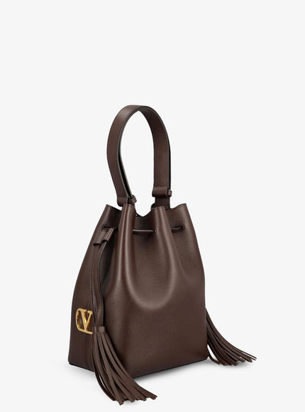 Valentino Garavani Leather Bucket Bag With Metal Vlogo Signature