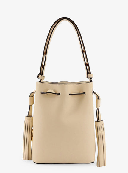 Valentino Garavani Leather Bucket Bag With Metal Vlogo Signature Uni Butter White