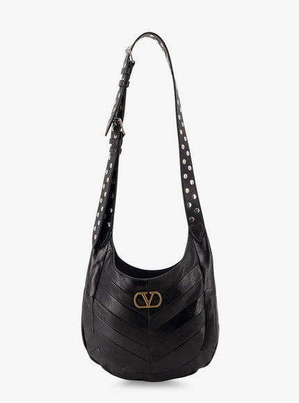 Valentino Garavani Leather Hobo Crossbody Bag With Metal Vlogo Signature Uni Nero