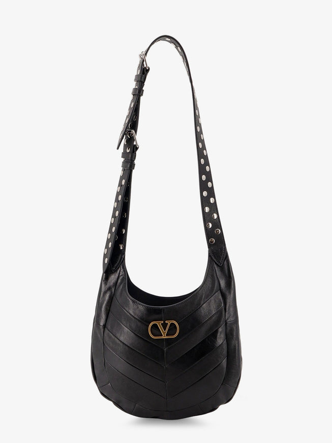 Valentino Garavani Leather Hobo Crossbody Bag With Metal Vlogo Signature Uni Nero