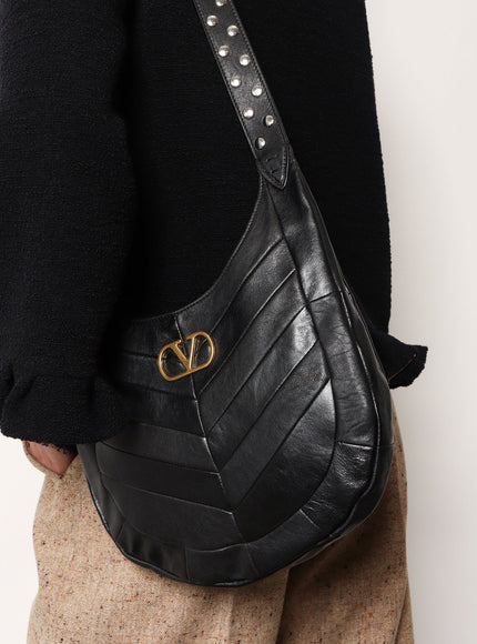 Valentino Garavani Leather Hobo Crossbody Bag With Metal Vlogo Signature