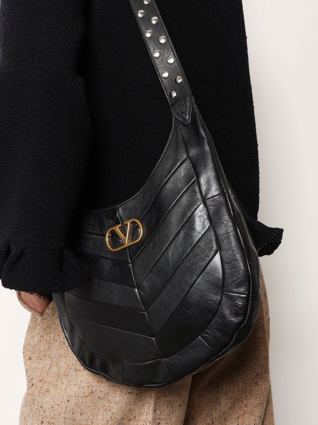 Valentino Garavani Leather Hobo Crossbody Bag With Metal Vlogo Signature