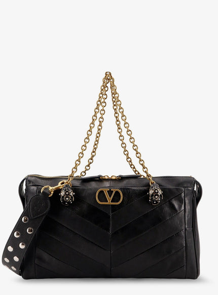 Valentino Garavani Panthea Leather Crossbody Bag With Metal Vlogo Signature Uni Nero