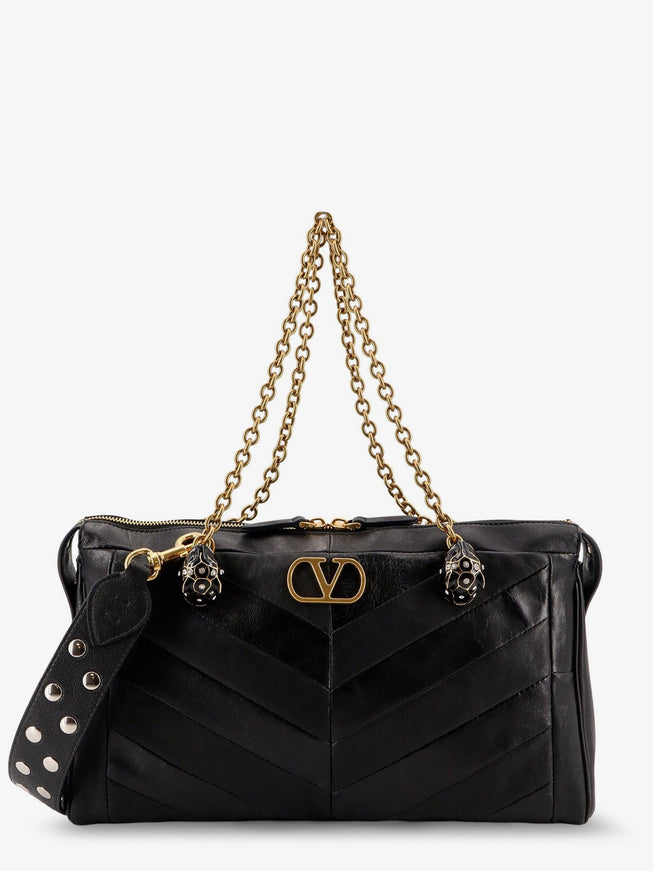 Valentino Garavani Panthea Leather Crossbody Bag With Metal Vlogo Signature Uni Nero