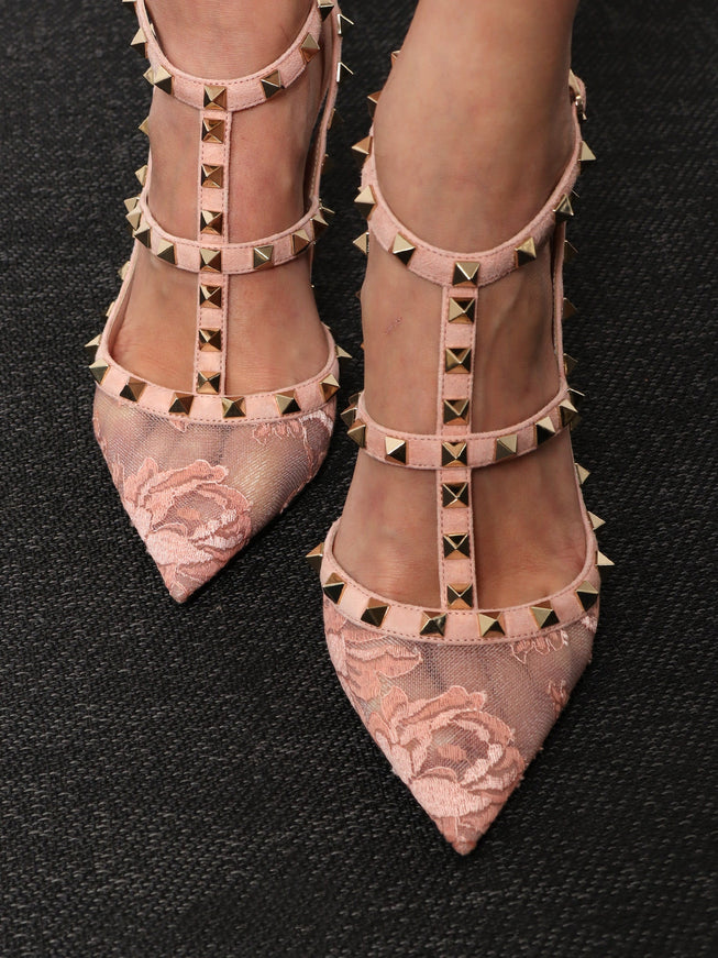 Valentino Garavani Rockstud Suede And Lace Pumps