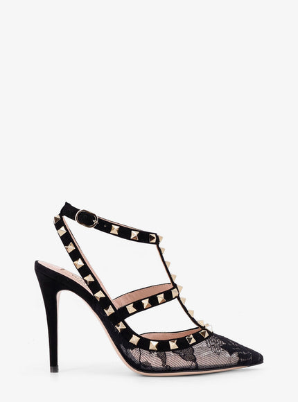 Valentino Garavani Rockstud Suede And Lace Pumps Nero