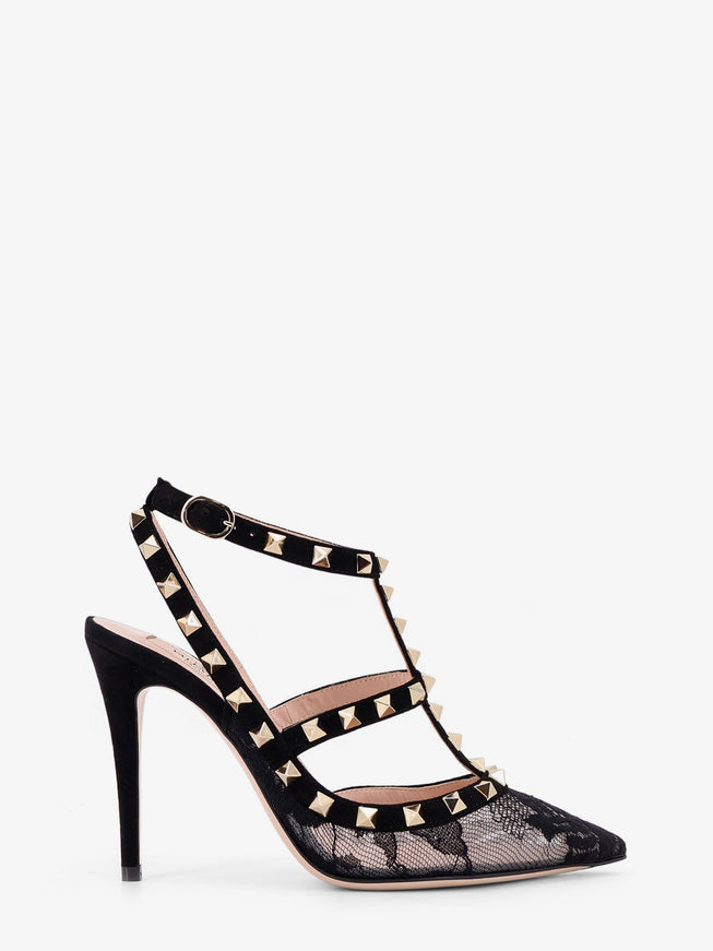 Valentino Garavani Rockstud Suede And Lace Pumps Nero