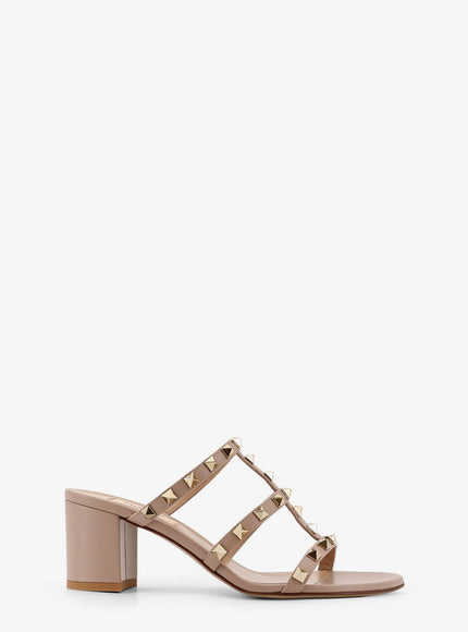 Valentino Garavani Rockstud Slide Leather Sandals Poudre