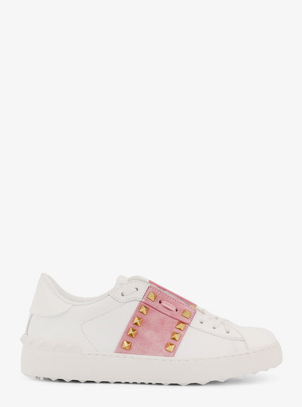 Valentino Garavani Rockstud Untitled Leather Low-Top Sneakers Bianco Vintage Rose Bianco