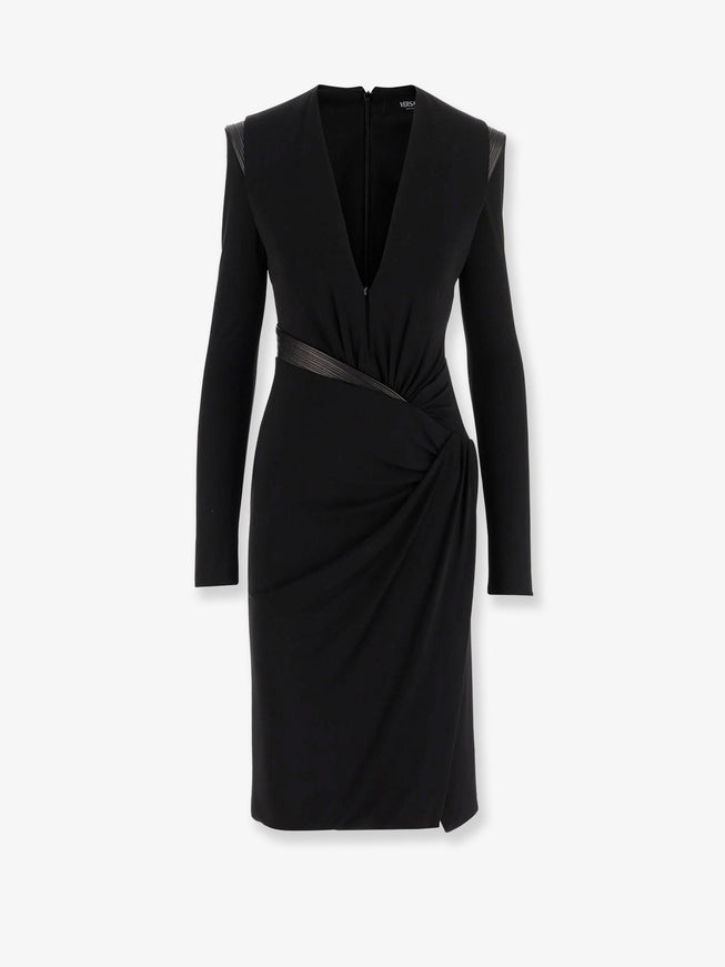Versace Crepe Mini Dress With V-Neckline Black