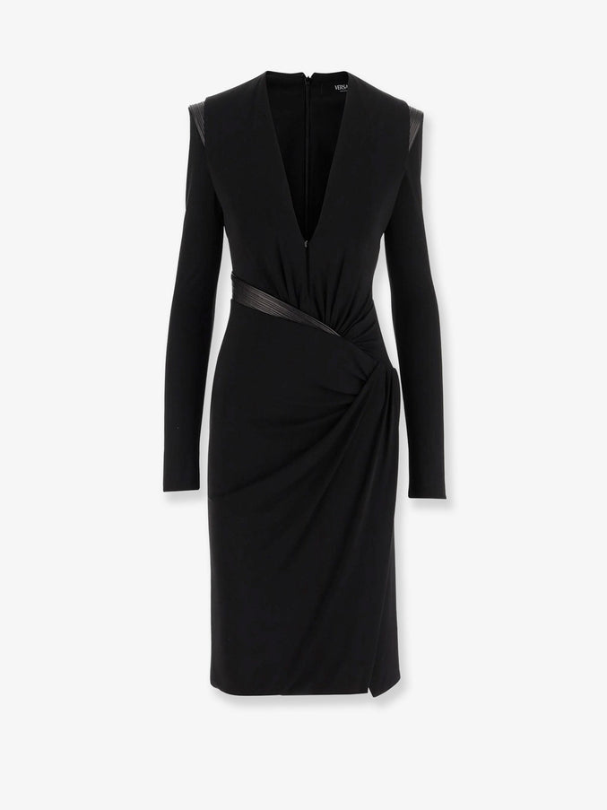 Versace Crepe Mini Dress With V-Neckline Black