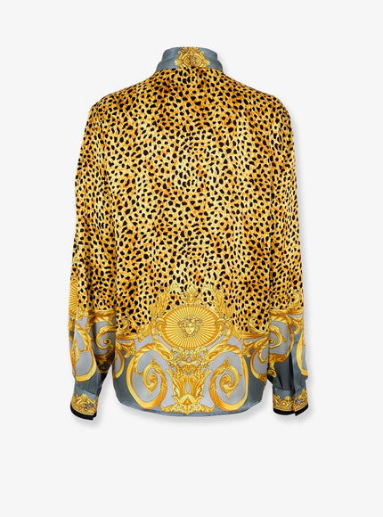 Versace Cheetah Foulard Lavallière Silk Shirt