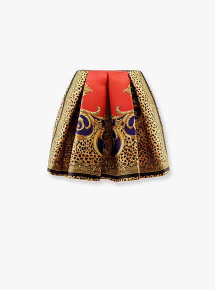 Versace Cheetah Barocco Silk Duchesse Skirt Scarle+Ultramarine
