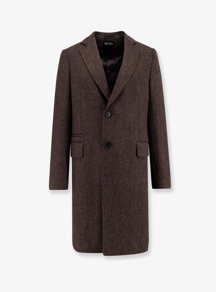 Zegna Single-Breasted Wool Coat Marrone
