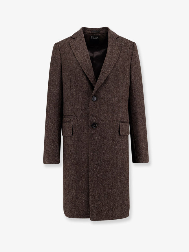 Zegna Single-Breasted Wool Coat Marrone