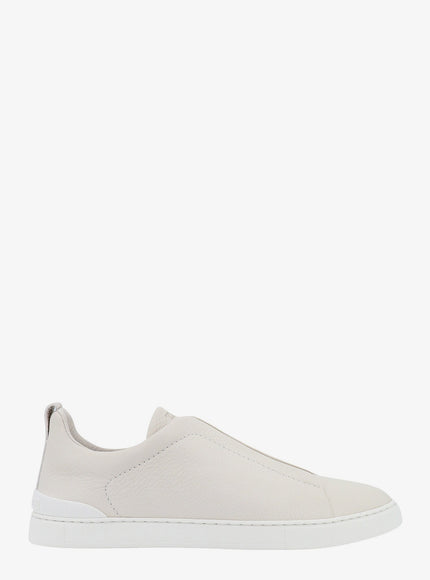 Zegna Triple Stitch Leather Sneakers Panna