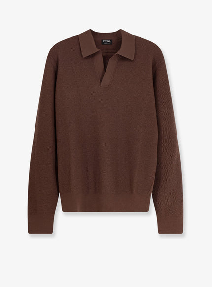 Zegna Jacquard Cashmere Polo Sweater Nera