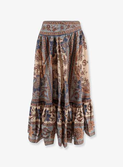 Zimmermann Ascension Tiered Midi Skirt Blue Cream Indienne Floral