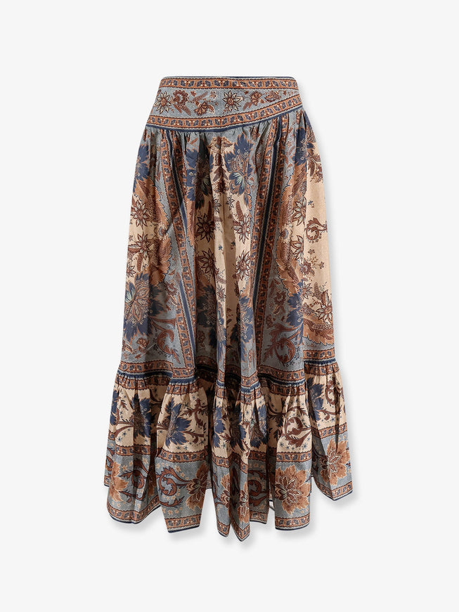 Zimmermann Ascension Tiered Midi Skirt Blue Cream Indienne Floral