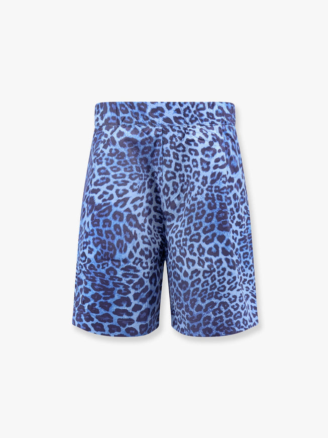 A Paper Kid Cotton Bermuda Shorts With Animalier Print Blu