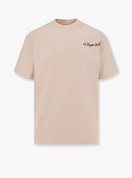 A Paper Kid Cotton T-Shirt With Logo Embroidery Beige