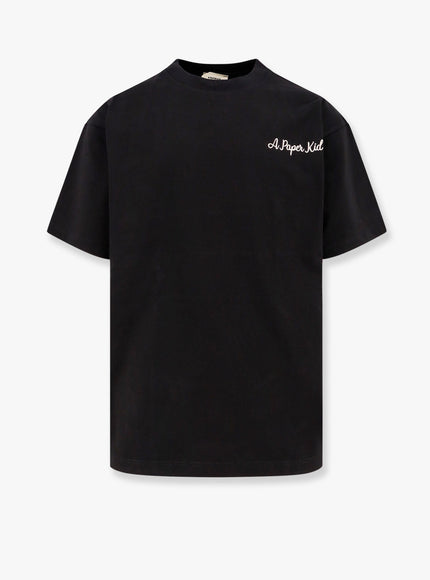 A Paper Kid Cotton T-Shirt With Logo Embroidery Nero