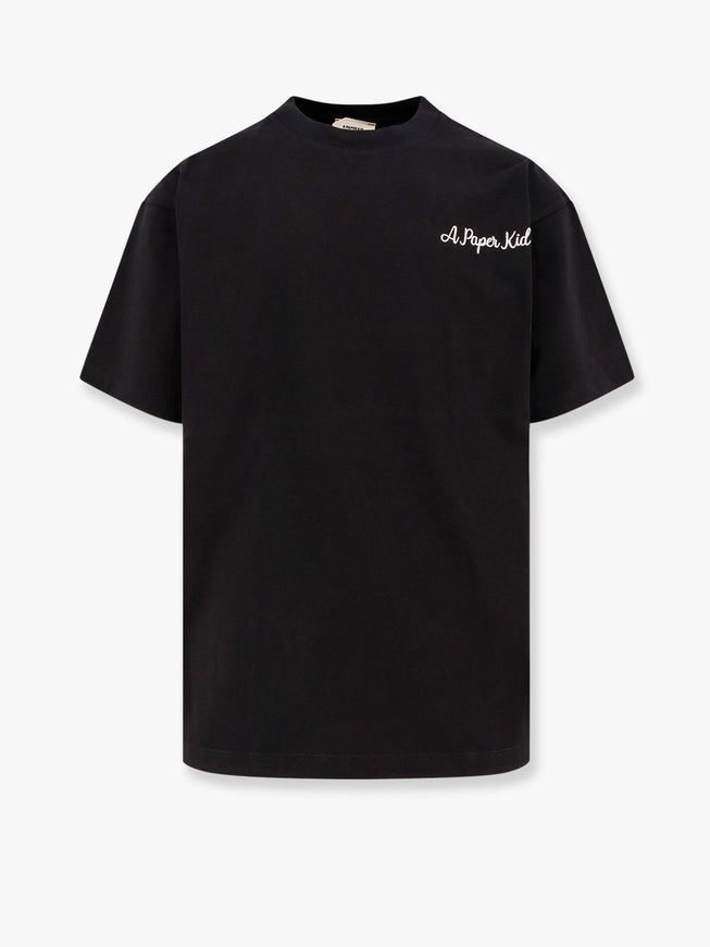 A Paper Kid Cotton T-Shirt With Logo Embroidery Nero