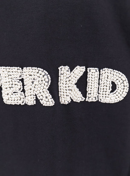 A Paper Kid Cotton T-Shirt With Beads Logo Patch