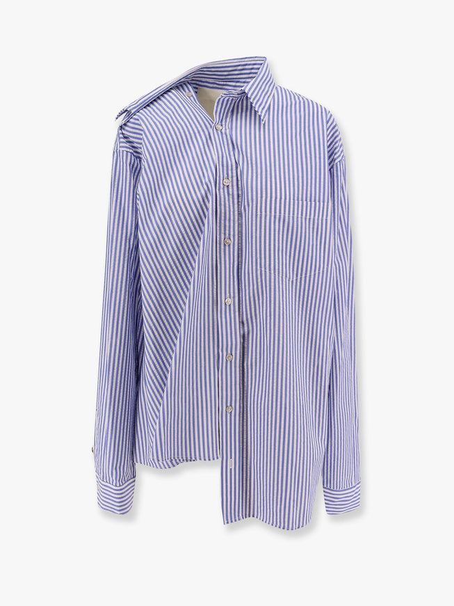 A Paper Kid Cotton Shirt With Striped Motif Blu