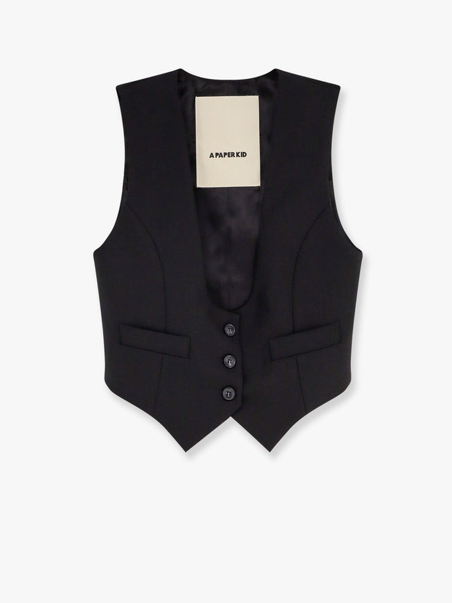 A Paper Kid Stretch Wool Vest Nero