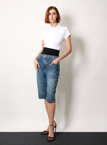 Alaia Denim Bermuda Shorts With Ribbed Band