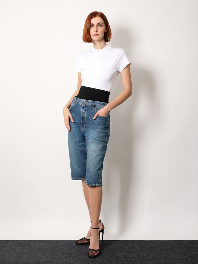 Alaia Denim Bermuda Shorts With Ribbed Band