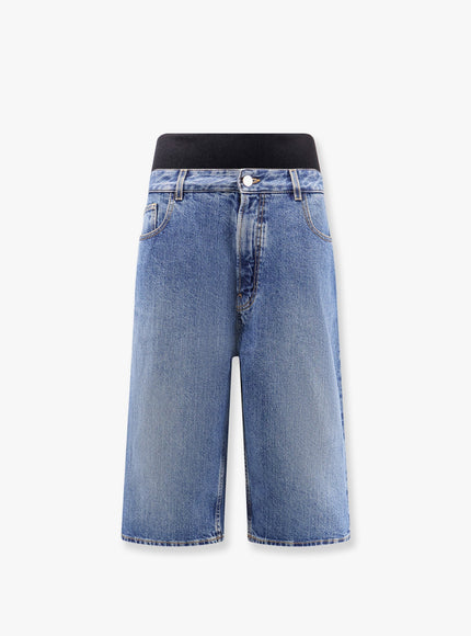 Alaia Denim Bermuda Shorts With Ribbed Band Blu