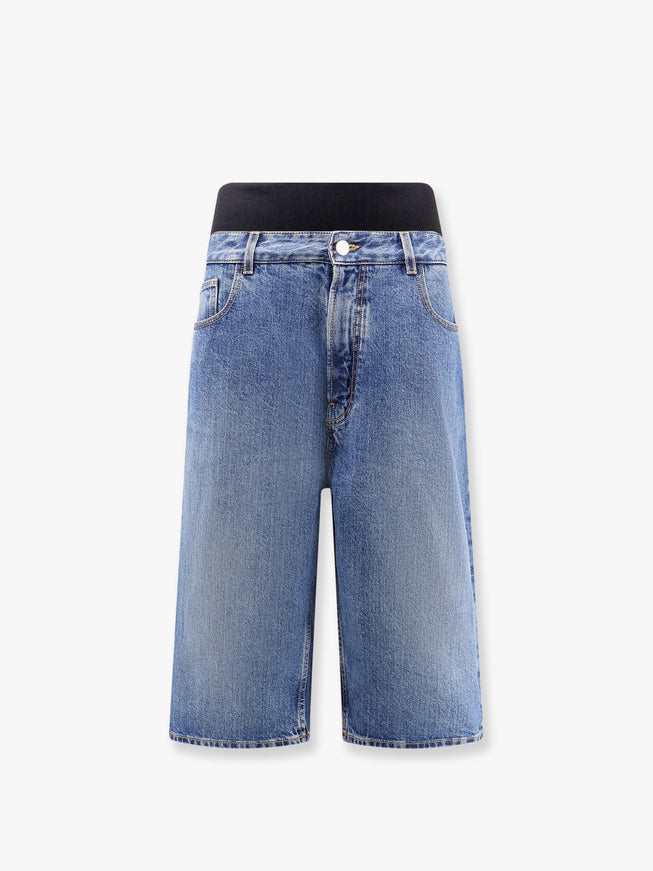 Alaia Denim Bermuda Shorts With Ribbed Band Blu