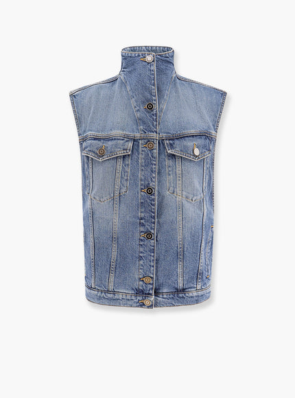 Alaia Stone Washed Denim Sleeveless Jacket Blu