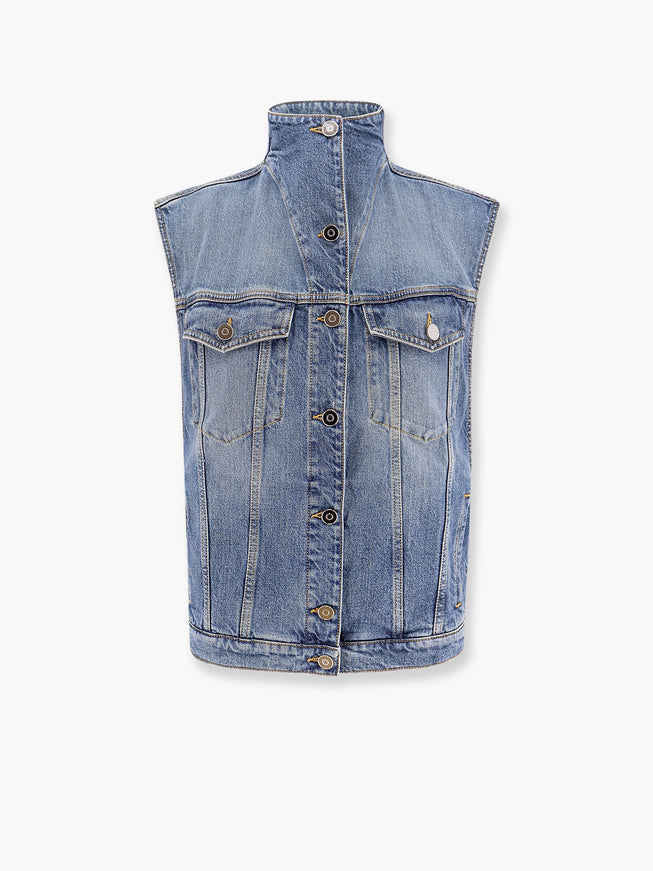 Alaia Stone Washed Denim Sleeveless Jacket Blu