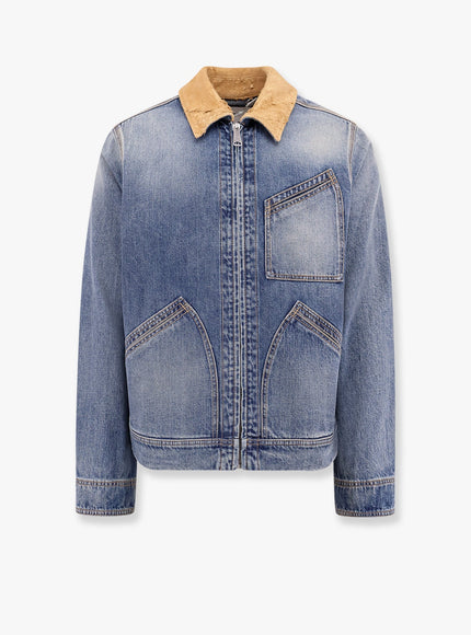 Alexander Mcqueen Washed Blue Ddenim Jacket With Suede Collar 48 Blu