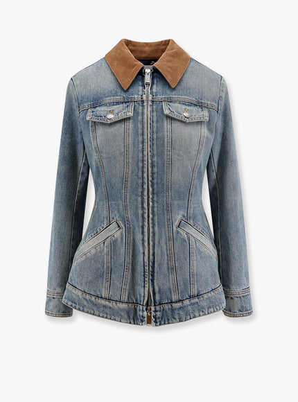 Alexander Mcqueen Denim Jacket With Volant Blu