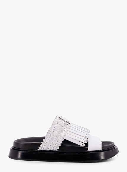 Alexander Mcqueen Leather Sandals With Leather Fringe Bianco