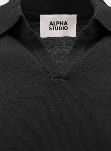 Alpha-Studio Cotton Crepe Polo Shirt